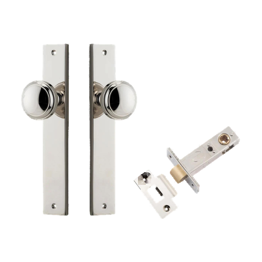 Door Knob Paddington Rectangular Latch Polished Nickel H240xW38xP68mm Passage Kit Tube Latch Split Cam 'T' Striker Polished Nickel Backset 60mm in Polished Nickel