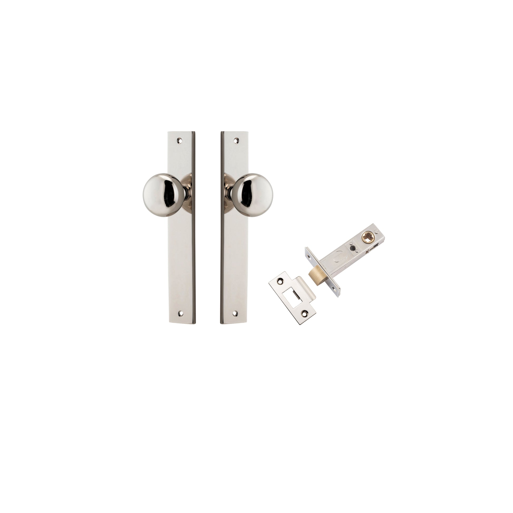 Door Knob Cambridge Rectangular Latch Polished Nickel H240xW38xP67mm Passage Kit Tube Latch Split Cam 'T' Striker Polished Nickel Backset 60mm in Polished Nickel