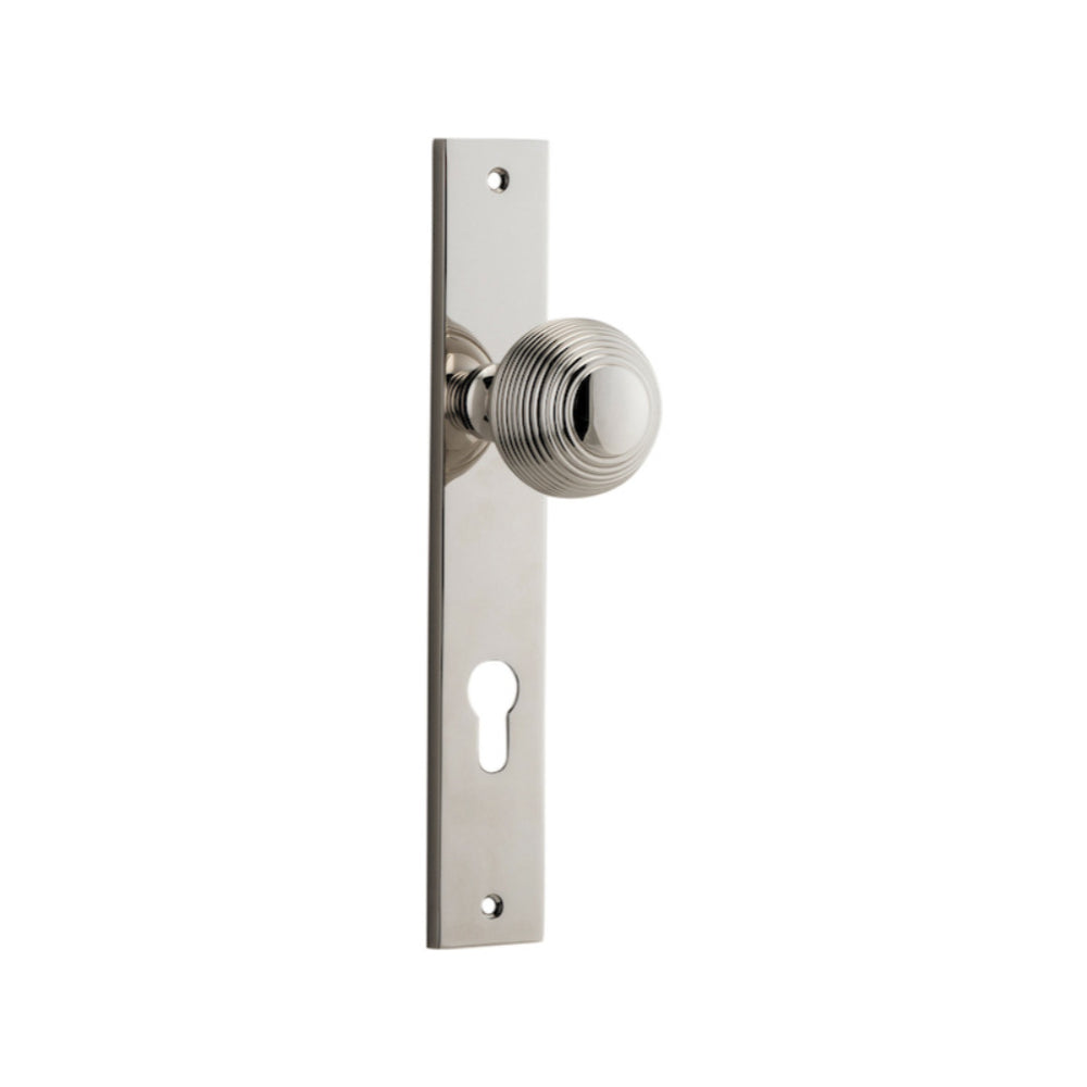 Door Knob Guildford Rectangular Euro Polished Nickel CTC85mm H240xW38xP60mm in Polished Nickel