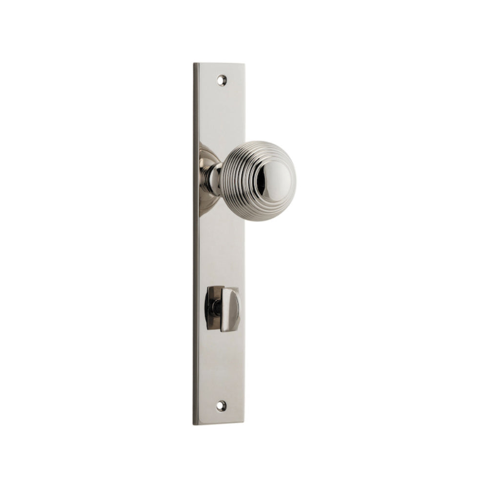 Door Knob Guildford Rectangular Privacy Polished Nickel CTC85mm H240xW38xP60mm in Polished Nickel