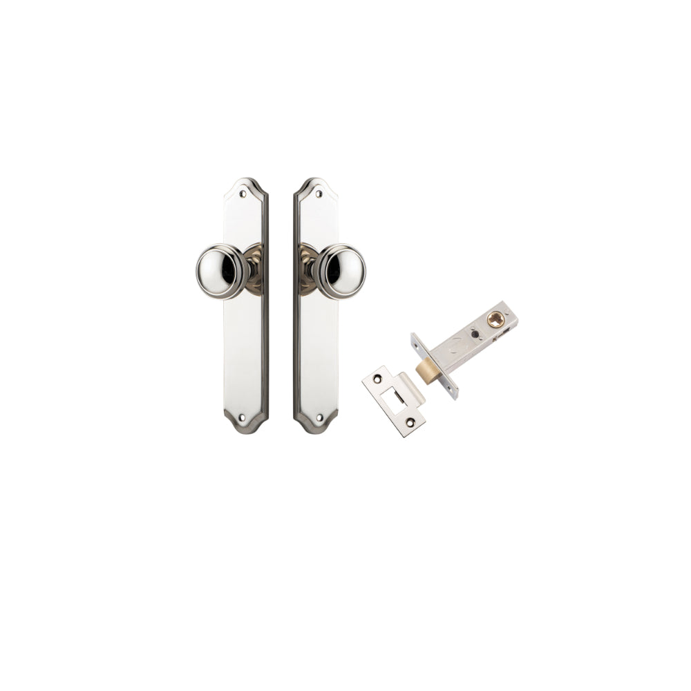 Door Knob Paddington Shouldered Latch Polished Nickel H240xW50xP68mm Passage Kit, Tube Latch Split Cam 'T' Striker Polished Nickel Backset 60mm in Polished Nickel