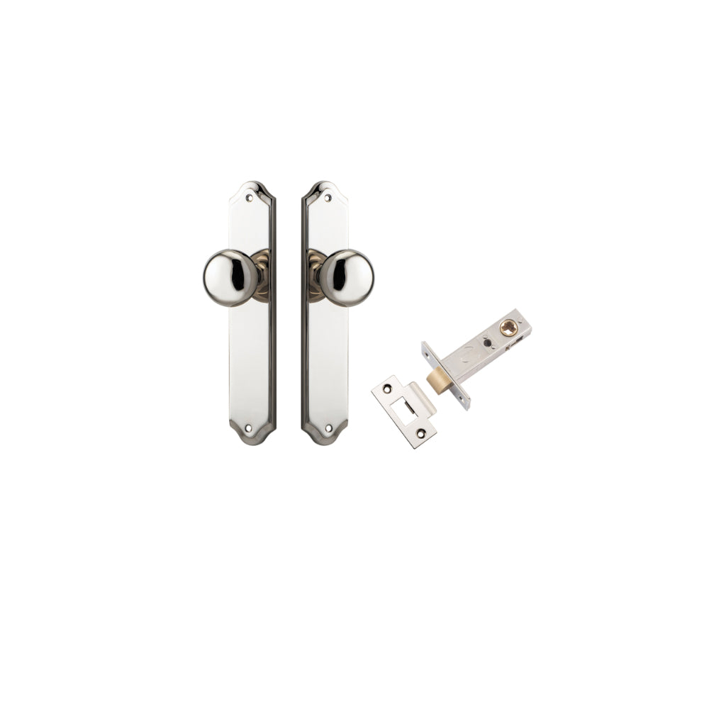 Door Knob Cambridge Shouldered Latch Polished Nickel H240xW50xP67mm Passage Kit, Tube Latch Split Cam 'T' Striker Polished Nickel Backset 60mm in Polished Nickel