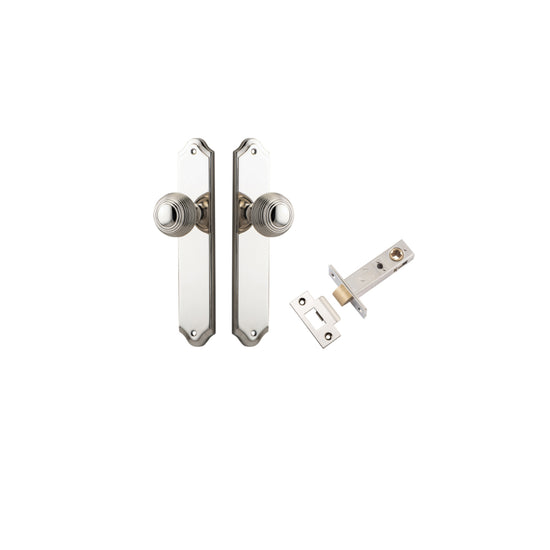 Door Knob Guildford Shouldered Latch Polished Nickel H240xW50xP60mm Passage Kit, Tube Latch Split Cam 'T' Striker Polished Nickel Backset 60mm in Polished Nickel