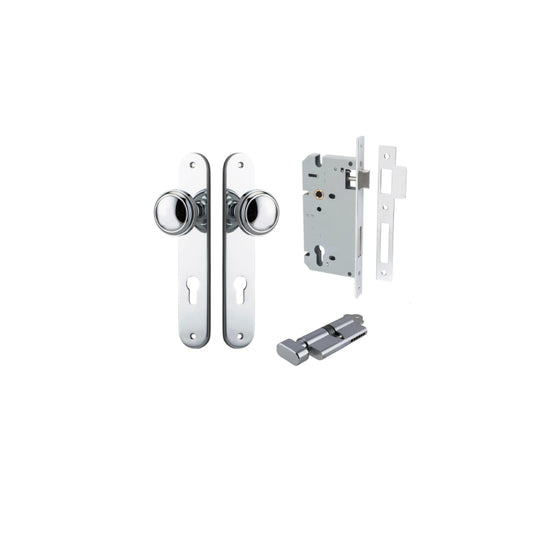 Door Knob Paddington Oval Euro Polished Nickel CTC85mm H240xW40xP68mm Entrance Kit, Mortice Lock Euro Polished Nickel CTC85mm Backset 60mm, Euro Cylinder Key Thumb 6 Pin Polished Nickel L70mm KA1 in Polished Nickel