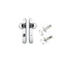 Door Knob Paddington Oval Privacy Polished Nickel CTC85mm H240xW40xP68mm Inbuilt Privacy Kit, Tube Latch Split Cam 'T' Striker Polished Nickel Backset 60mm, Privacy Bolt Round Bolt Polished Nickel Backset 60mm in Polished Nickel