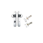 Door Knob Paddington Oval Privacy Polished Nickel CTC85mm H240xW40xP68mm Inbuilt Privacy Kit, Tube Latch Split Cam 'T' Striker Polished Nickel Backset 60mm, Privacy Bolt Round Bolt Polished Nickel Backset 60mm in Polished Nickel