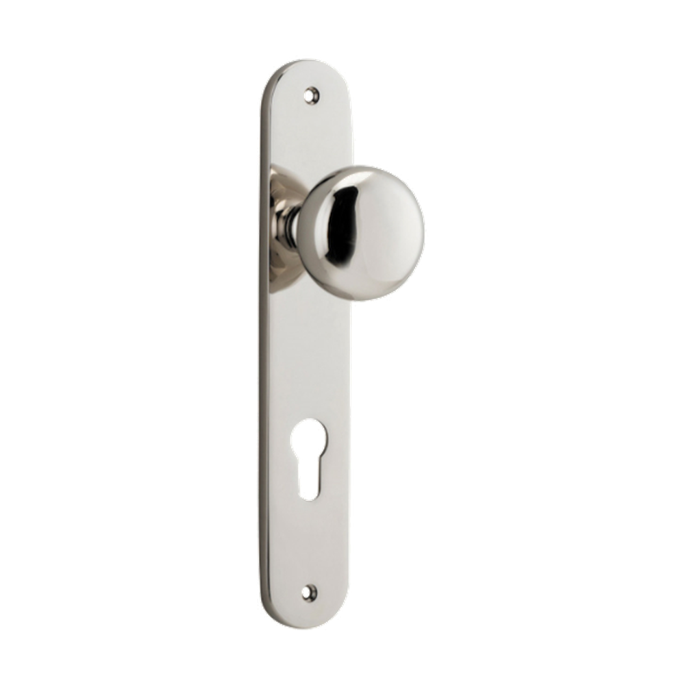 Door Knob Cambridge Oval Euro Polished Nickel CTC85mm H230xW40xP67mm in Polished Nickel