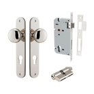 Door Knob Cambridge Oval Euro Polished Nickel CTC85mm H240xW40xP67mm Entrance Kit, Mortice Lock Euro Polished Nickel CTC85mm Backset 60mm, Euro Cylinder Dual Function 5 Pin Polished Nickel L65mm KA1 in Polished Nickel