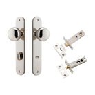Door Knob Cambridge Oval Privacy Polished Nickel CTC85mm H240xW40xP67mm Inbuilt Privacy Kit, Tube Latch Split Cam 'T' Striker Polished Nickel Backset 60mm, Privacy Bolt Round Bolt Polished Nickel Backset 60mm in Polished Nickel