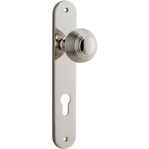 Door Knob Guildford Oval Euro Polished Nickel CTC85mm H230xW40xP60mm in Polished Nickel
