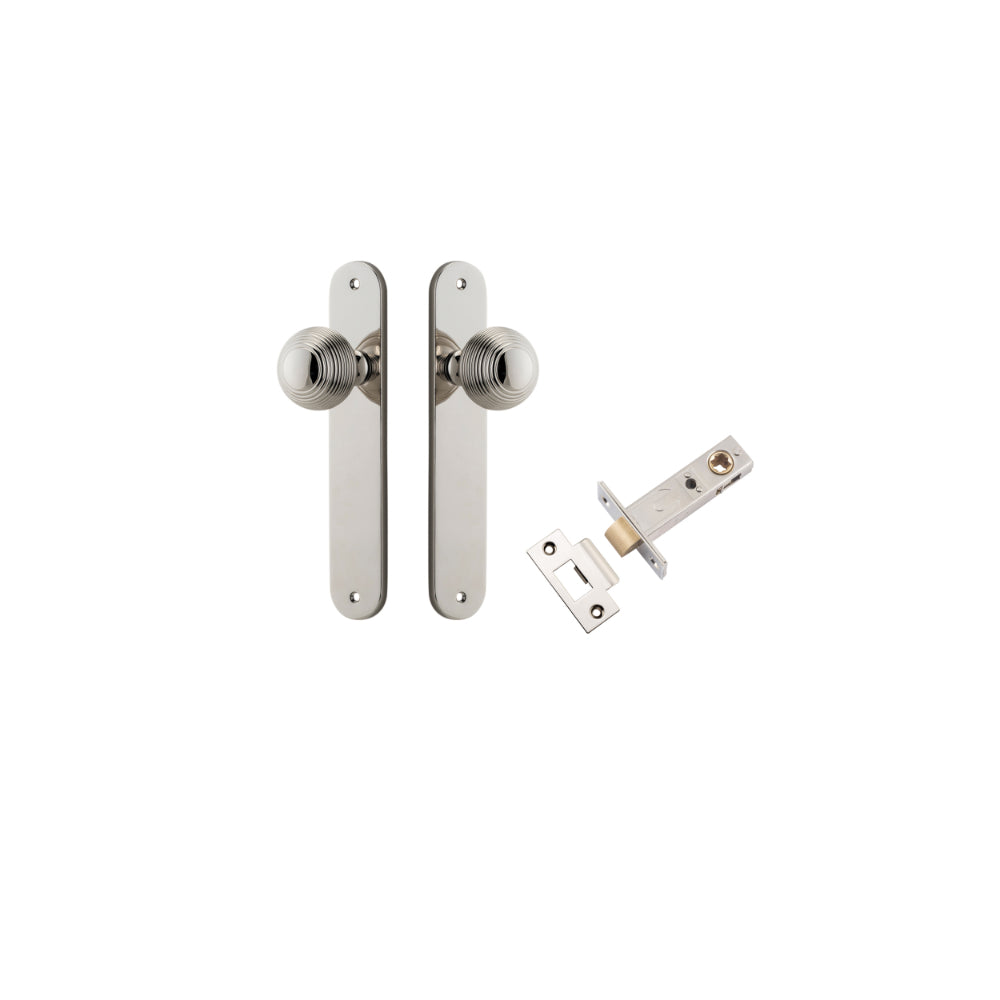 Door Knob Guildford Oval Latch Polished Nickel H240xW40xP60mm Passage Kit, Tube Latch Split Cam 'T' Striker Polished Nickel Backset 60mm in Polished Nickel
