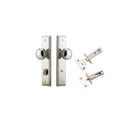 Door Knob Paddington Stepped Privacy Polished Nickel CTC85mm H240xW50xP68mm Inbuilt Privacy Kit, Tube Latch Split Cam 'T' Striker Polished Nickel Backset 60mm, Privacy Bolt Round Bolt Polished Nickel Backset 60mm in Polished Nickel