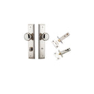 Door Knob Cambridge Stepped Privacy Polished Nickel CTC85mm H240xW50xP67mm Inbuilt Privacy Kit, Tube Latch Split Cam 'T' Striker Polished Nickel Backset 60mm, Privacy Bolt Round Bolt Polished Nickel Backset 60mm in Polished Nickel