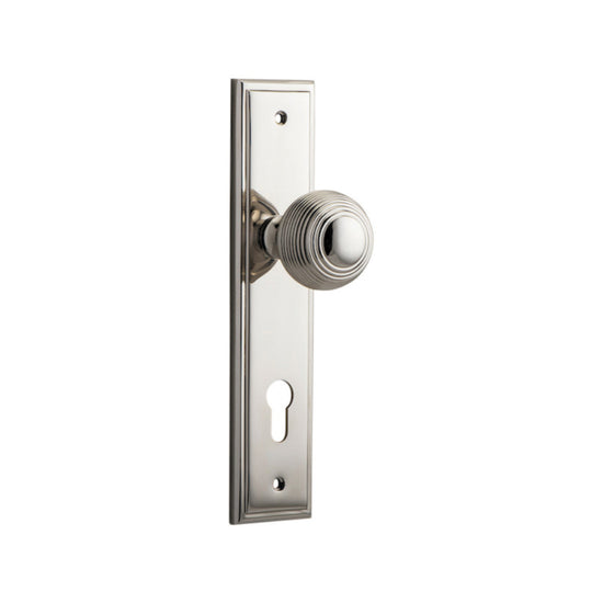 Door Knob Guildford Stepped Euro Polished Nickel CTC85mm H237xW50xP60mm in Polished Nickel