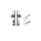 Door Knob Guildford Stepped Privacy Polished Nickel CTC85mm H240xW50xP60mm Inbuilt Privacy Kit, Tube Latch Split Cam 'T' Striker Polished Nickel Backset 60mm, Privacy Bolt Round Bolt Polished Nickel Backset 60mm in Polished Nickel