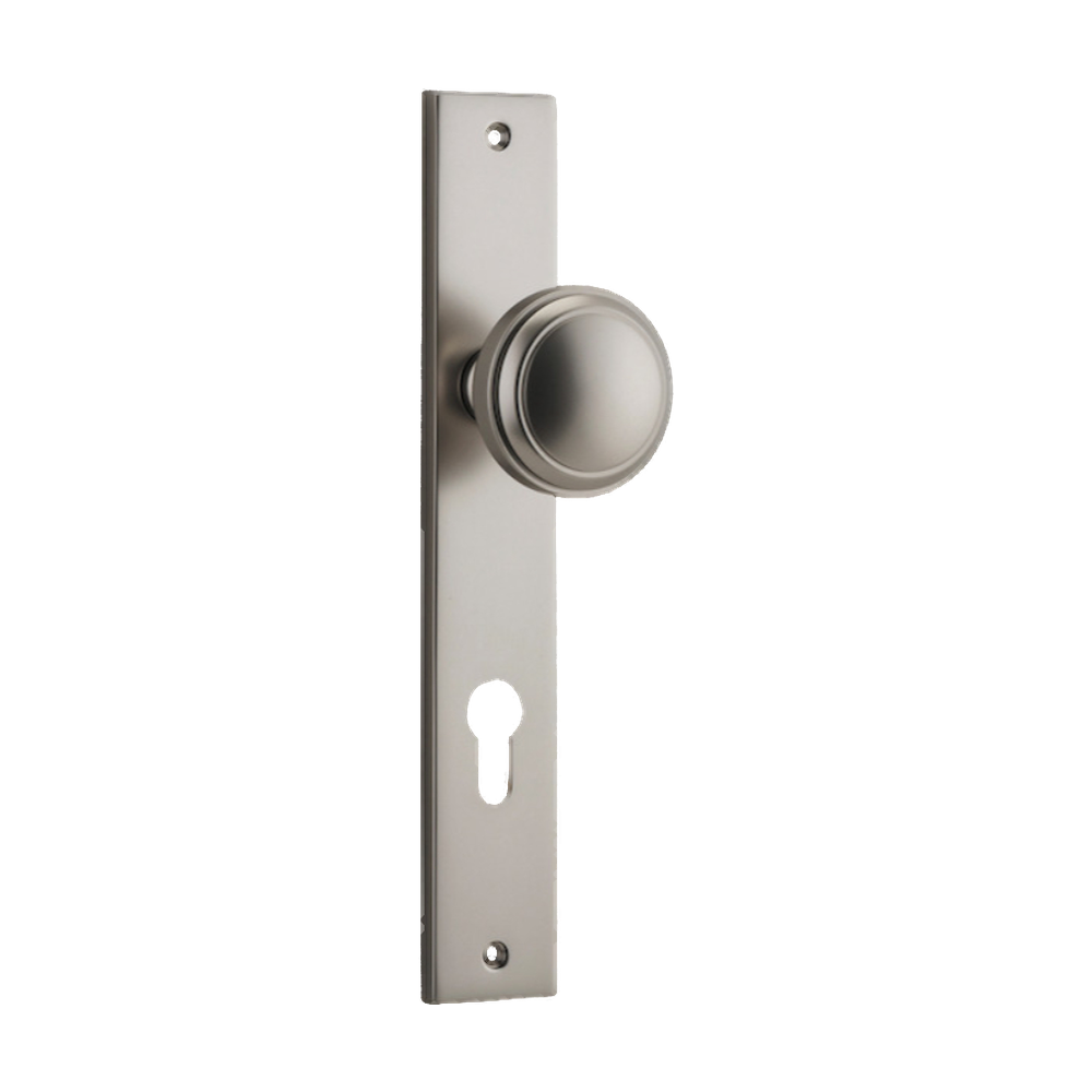 Door Knob Paddington Rectangular Euro Satin Nickel CTC85mm H240xW38xP68mm in Satin Nickel