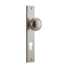 Pair of Iver Paddington knobs on rectangular backplates, stylish architectural hardware for doors, featuring a modern, sleek design.
