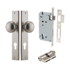 Pair of Iver Paddington knobs on rectangular backplates, architectural hardware with polished finish, ideal for doors or cabinets.
