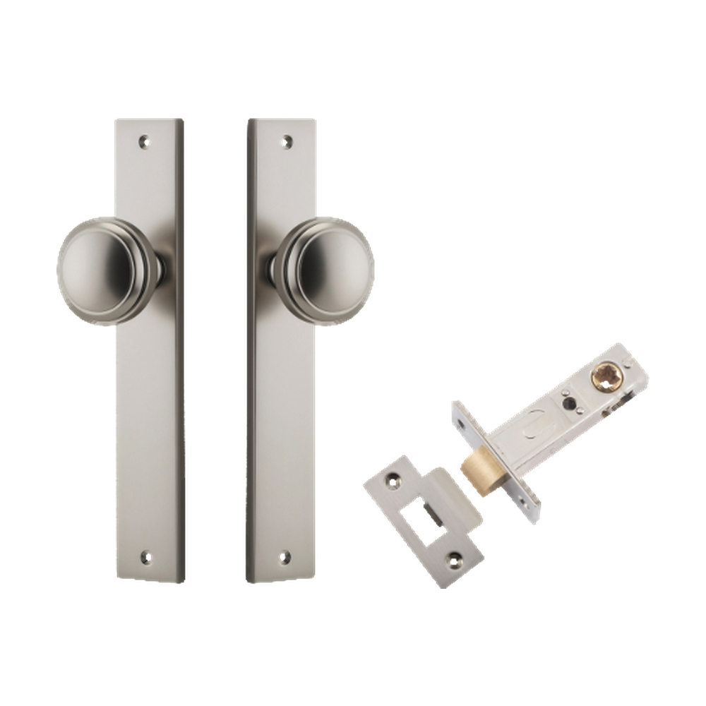 Door Knob Paddington Rectangular Latch Satin Nickel H240xW38xP68mm Passage Kit Tube Latch Split Cam 'T' Striker Satin Nickel Backset 60mm in Satin Nickel