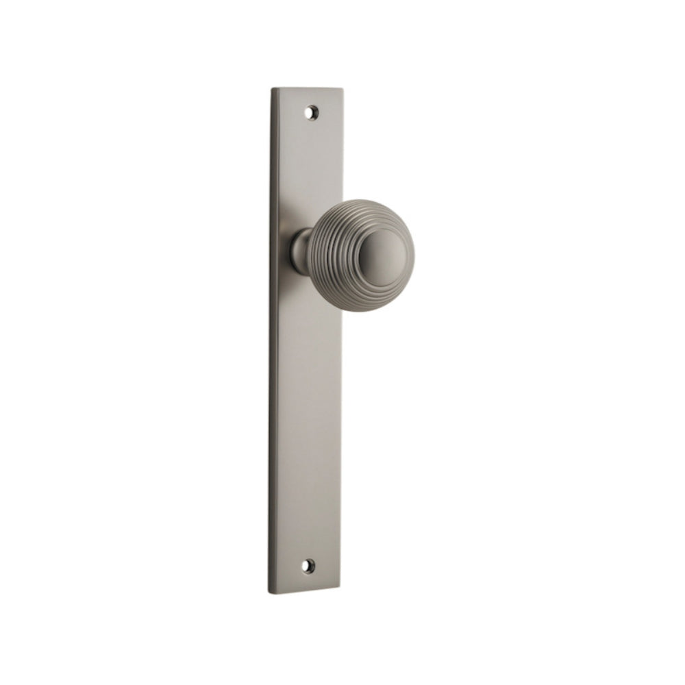 Door Knob Guildford Rectangular Latch Satin Nickel H240xW38xP60mm in Satin Nickel