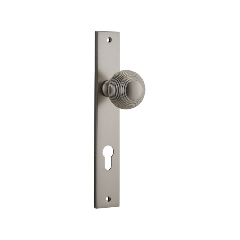 Door Knob Guildford Rectangular Euro Satin Nickel CTC85mm H240xW38xP60mm in Satin Nickel