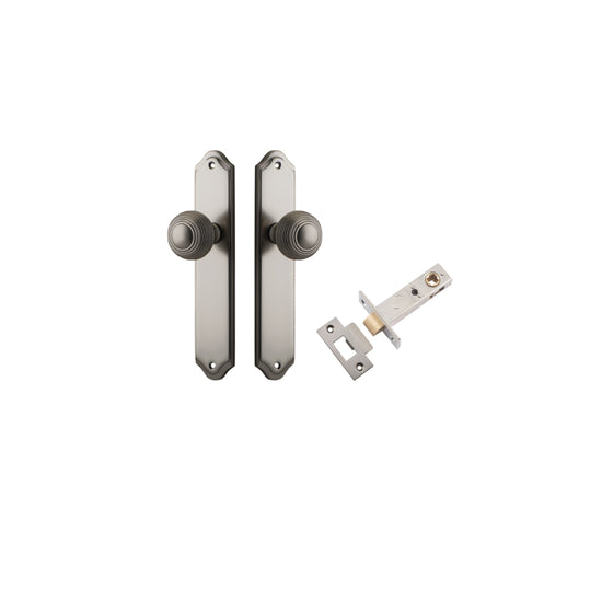 Door Knob Guildford Shouldered Latch Satin Nickel H240xW50xP60mm Passage Kit, Tube Latch Split Cam 'T' Striker Satin Nickel Backset 60mm in Satin Nickel