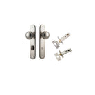 Door Knob Paddington Oval Privacy Satin Nickel CTC85mm H240xW40xP68mm Inbuilt Privacy Kit, Tube Latch Split Cam 'T' Striker Satin Nickel Backset 60mm, Privacy Bolt Round Bolt Satin Nickel Backset 60mm in Satin Nickel