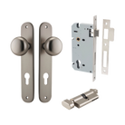 Door Knob Cambridge Oval Euro Satin Nickel CTC85mm H240xW40xP67mm Entrance Kit, Mortice Lock Euro Satin Nickel CTC85mm Backset 60mm, Euro Cylinder Key Thumb 6 Pin Satin Nickel L70mm KA1 in Satin Nickel