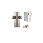 Door Knob Paddington Stepped Euro Satin Nickel CTC85mm H240xW50xP68mm Entrance Kit, Mortice Lock Euro Satin Nickel CTC85mm Backset 60mm, Euro Cylinder Dual Function 5 Pin Satin Nickel L65mm KA1 in Satin Nickel