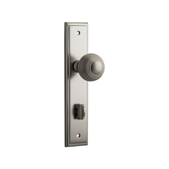 Door Knob Guildford Stepped Privacy Satin Nickel CTC85mm H237xW50xP60mm in Satin Nickel