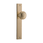 Pair of Iver Paddington knobs on rectangular backplates, featuring polished metal architectural hardware for doors or cabinets.
