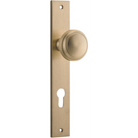 Pair of Iver Paddington knobs on rectangular backplates, modern architectural hardware for doors and cabinets.