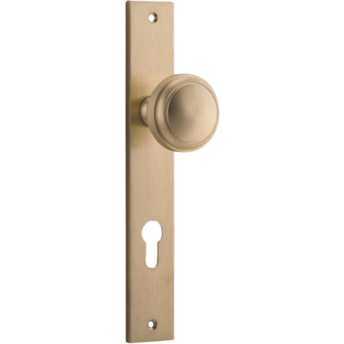 Door Knob Paddington Rectangular Euro Brushed Brass CTC85mm H240xW38xP68mm in Brushed Brass