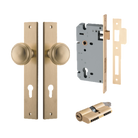 Pair of Iver Paddington knobs on rectangular backplates, architectural hardware with a sleek, modern design.