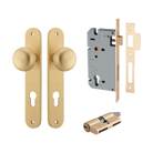 Door Knob Cambridge Oval Euro Brushed Brass CTC85mm H240xW40xP67mm Entrance Kit, Mortice Lock Euro Brushed Brass CTC85mm Backset 60mm, Euro Cylinder Dual Function 5 Pin Brushed Brass L65mm KA1 in Brushed Brass