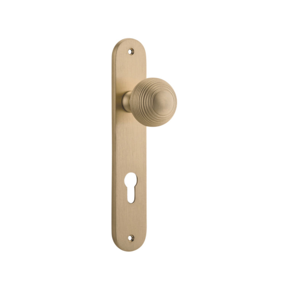 Door Knob Guildford Oval Euro Brushed Brass CTC85mm H230xW40xP60mm in Brushed Brass