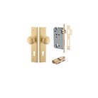 Door Knob Cambridge Stepped Euro Satin Brass CTC85mm H237xW50xP67mm Entrance Kit, Mortice Lock Euro Brushed Brass CTC85mm Backset 60mm, Euro Cylinder Dual Function 5 Pin Brushed Brass L65mm KA1 in Brushed Brass