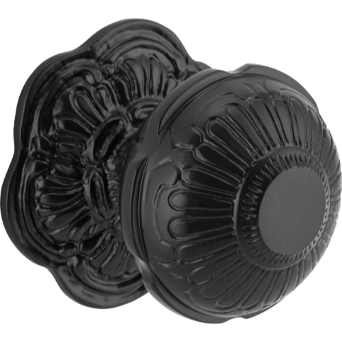 Centre Door Knob Ornate Matt Black P73mm Backplate 80mm in Matt Black