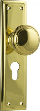 Door Knob Milton Euro Pair Unlacquered Polished Brass H200xW50xP73mm in Unlacquered Polished Brass