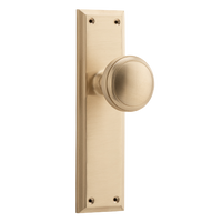Door Knob Milton Latch Pair Satin Brass H200xW50xP73mm in Satin Brass