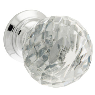 Cupboard Knob Diamond Clear Glass Chrome Plated D25xP35mm BP20mm in Chrome Plated