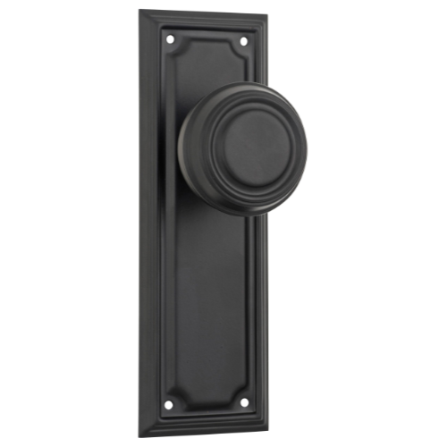 Door Knob Edwardian Latch Pair Matt Black H185xW60xP57mm in Matt Black