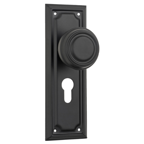 Door Knob Edwardian Euro Pair Matt Black H185xW60xP57mm in Matt Black