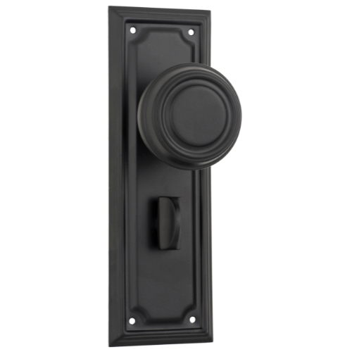 Door Knob Edwardian Privacy Pair Matt Black H185xW60xP57mm in Matt Black
