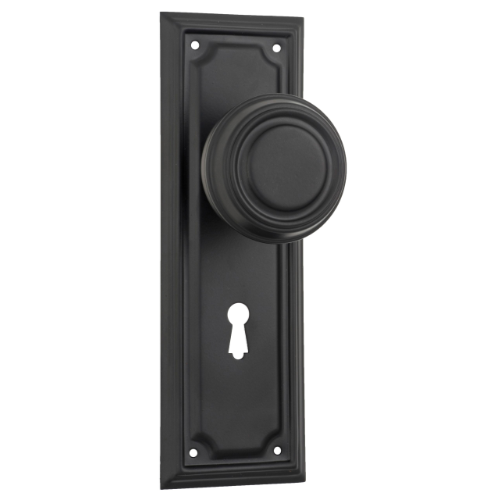 Door Knob Edwardian Lock Pair Matt Black H185xW60xP57mm in Matt Black