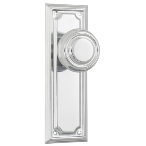 Door Knob Edwardian Latch Pair Chrome Plated H185xW60xP57mm in Chrome Plated