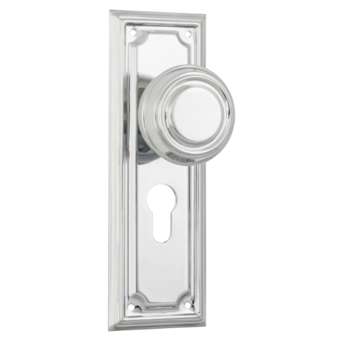 Door Knob Edwardian Euro Pair Chrome Plated H185xW60xP57mm in Chrome Plated