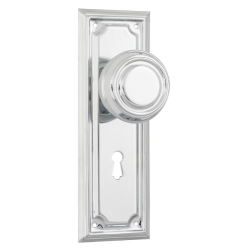 Door Knob Edwardian Lock Pair Chrome Plated H185xW60xP57mm in Chrome Plated