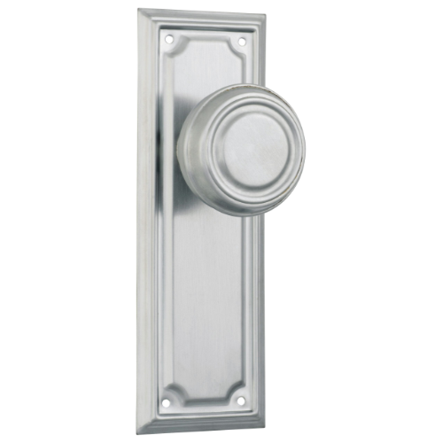 Door Knob Edwardian Latch Pair Satin Chrome H185xPW60xP57mm in Satin Chrome