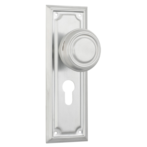 Door Knob Edwardian Euro Pair Satin Chrome H185xW60xP57mm in Satin Chrome